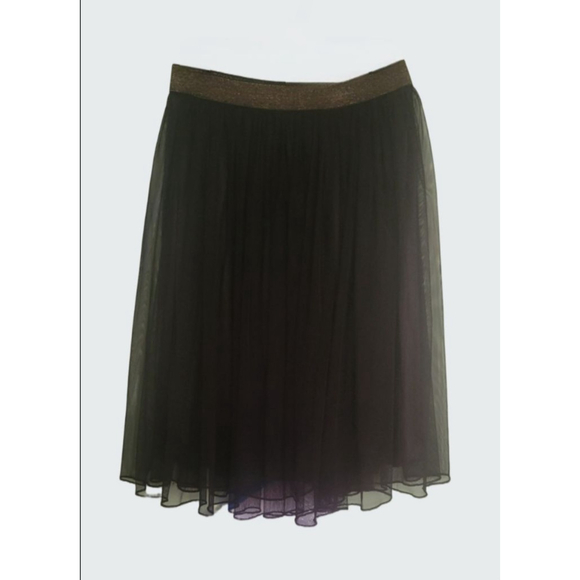Black Tulle Midi Skirt Metallic Waistband Small Women's - Picture 2 of 4